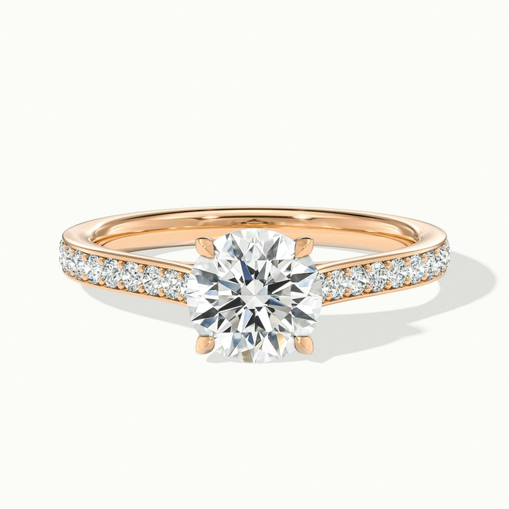 Sofia 4 Carat Round Solitaire Pave Lab Grown Diamond Ring in 14k Rose Gold