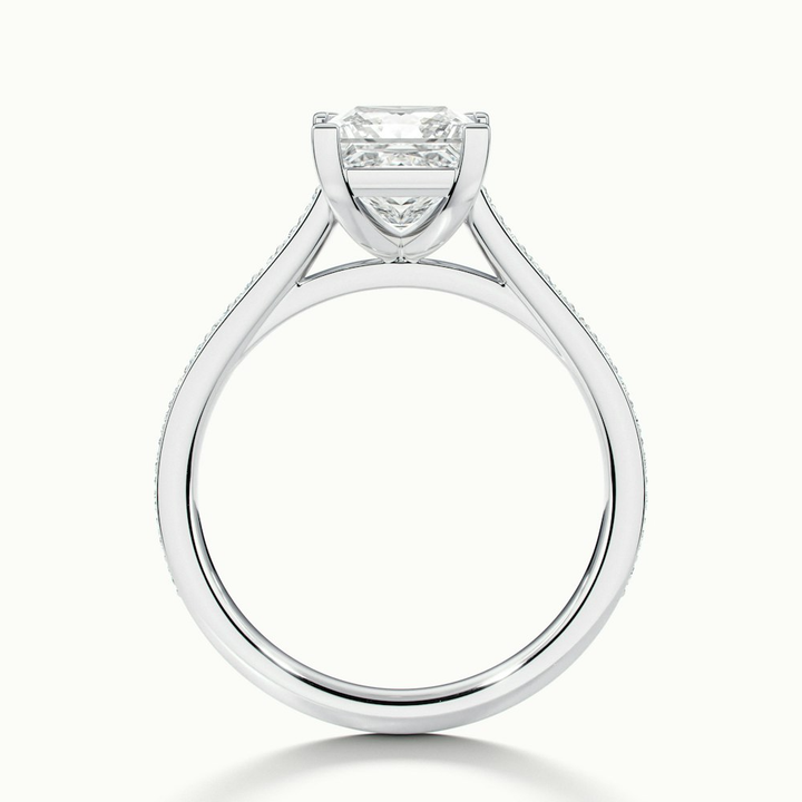 Pearl 1.5 Carat Princess Cut Solitaire Pave Lab Grown Diamond Ring in 18k White Gold