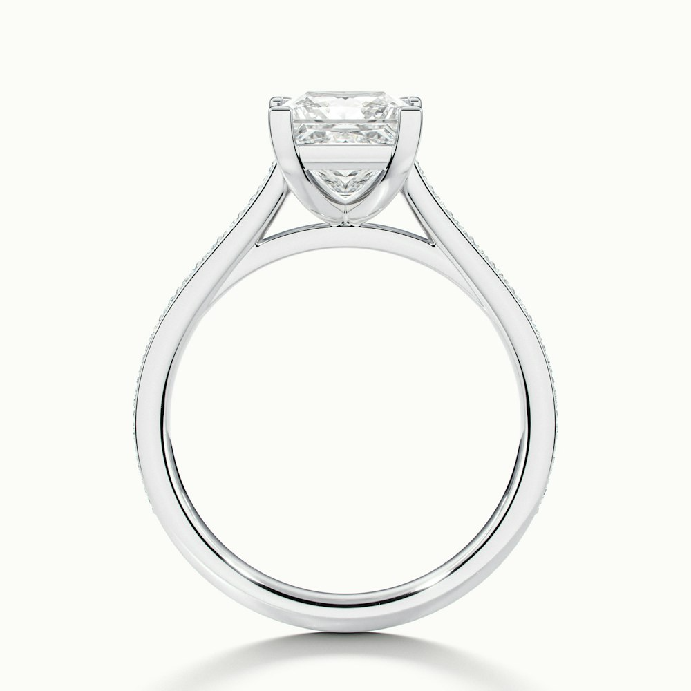 Ava 1.5 Carat Princess Cut Solitaire Pave Moissanite Engagement Ring in 18k White Gold