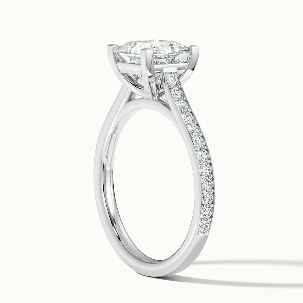 Pearl 3 Carat Princess Cut Solitaire Pave Lab Grown Diamond Ring in 10k White Gold