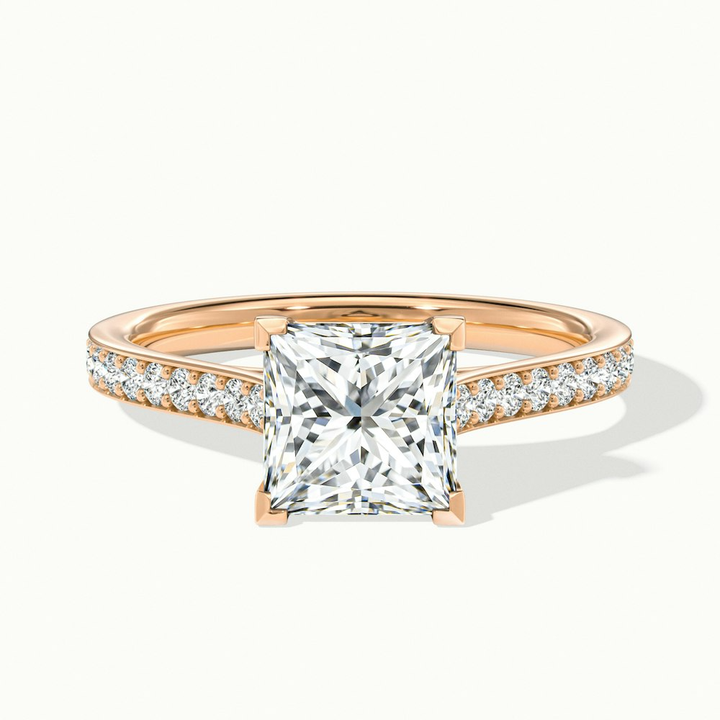 Pearl 5 Carat Princess Cut Solitaire Pave Lab Grown Diamond Ring in 18k Rose Gold