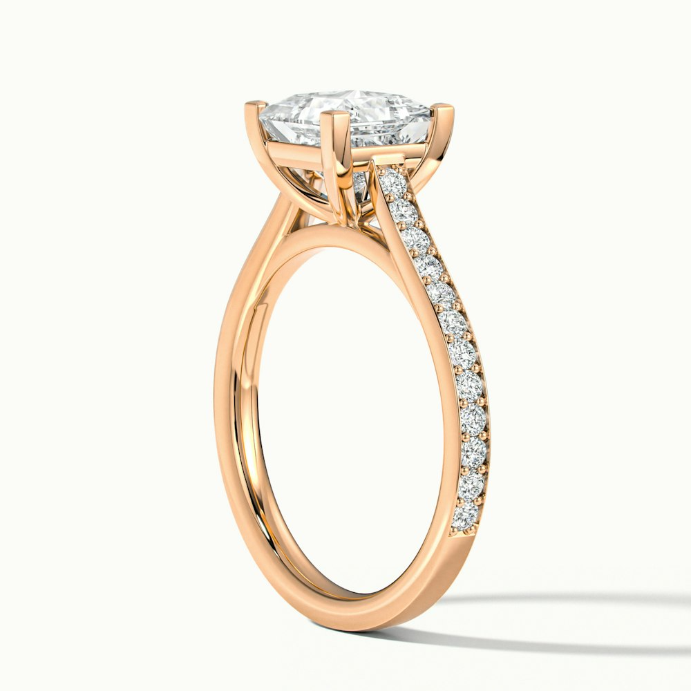 Ava 3 Carat Princess Cut Solitaire Pave Moissanite Engagement Ring in 18k Rose Gold