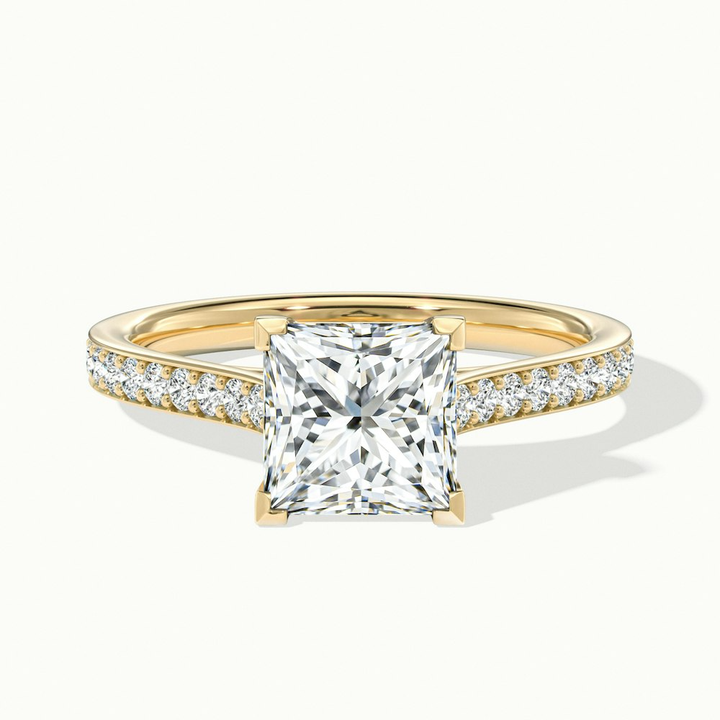 Pearl 2 Carat Princess Cut Solitaire Pave Lab Grown Diamond Ring in 10k Yellow Gold
