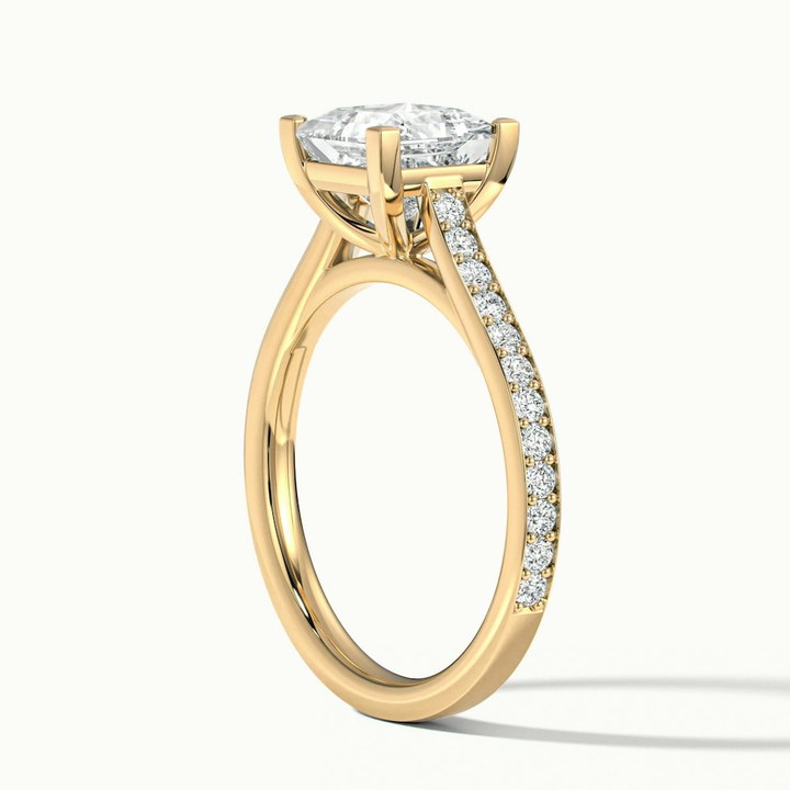 Pearl 2 Carat Princess Cut Solitaire Pave Lab Grown Diamond Ring in 10k Yellow Gold