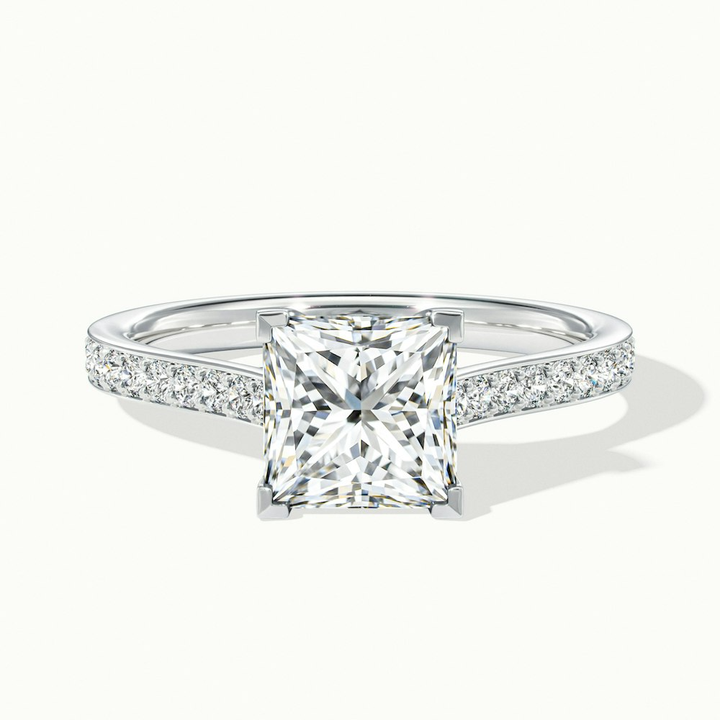 Asta 3 Carat Princess Cut Solitaire Pave Lab Grown Diamond Ring in 10k White Gold