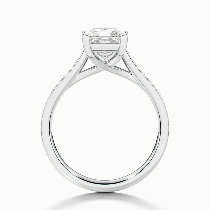 Asta 1.5 Carat Princess Cut Solitaire Pave Lab Grown Diamond Ring in 18k White Gold