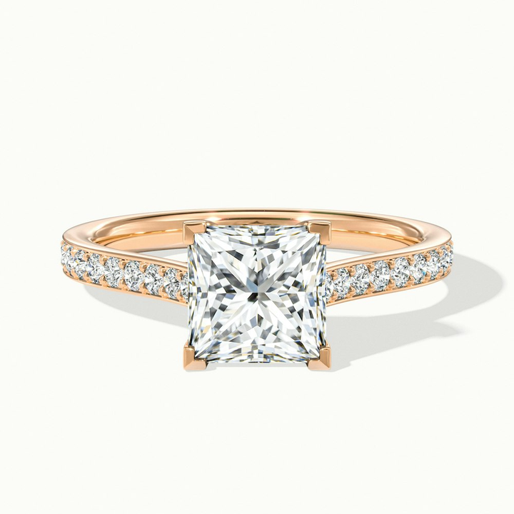 Tia 3 Carat Princess Cut Solitaire Pave Moissanite Engagement Ring in 18k Rose Gold