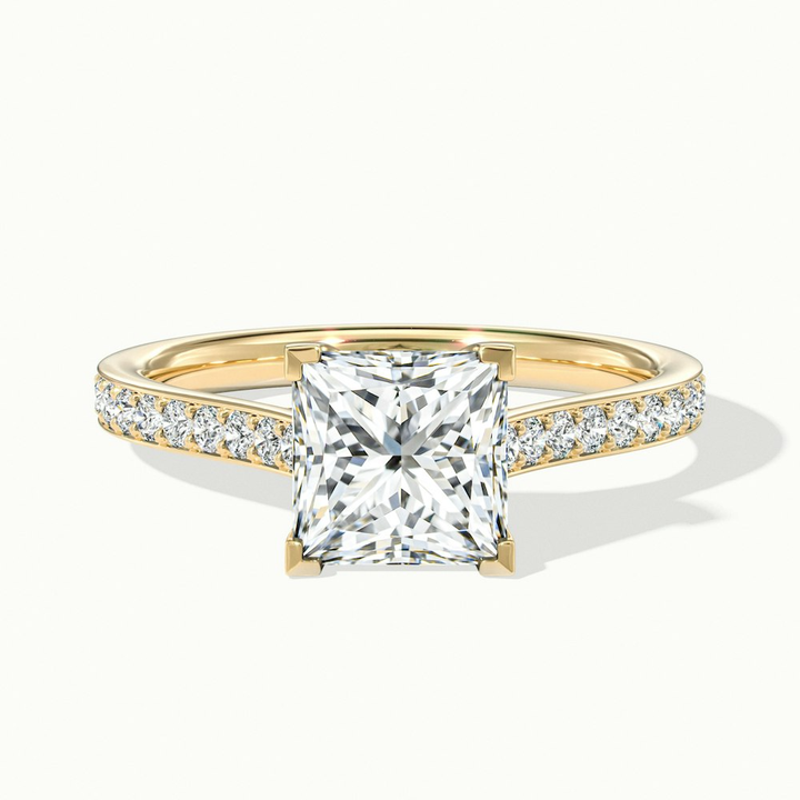 Asta 1.5 Carat Princess Cut Solitaire Pave Lab Grown Diamond Ring in 10k Yellow Gold