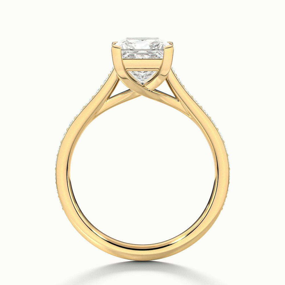 Asta 1.5 Carat Princess Cut Solitaire Pave Lab Grown Diamond Ring in 10k Yellow Gold