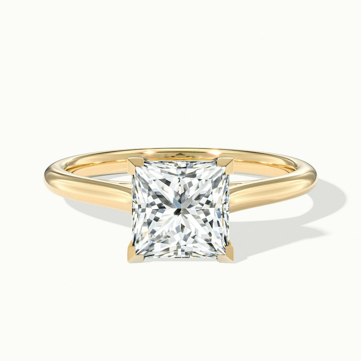 Lux 3 Carat Princess Cut Solitaire Moissanite Engagement Ring in 10k Yellow Gold