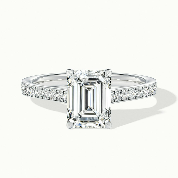 Enni 5 Carat Emerald Cut Solitaire Pave Moissanite Diamond Ring in 14k White Gold