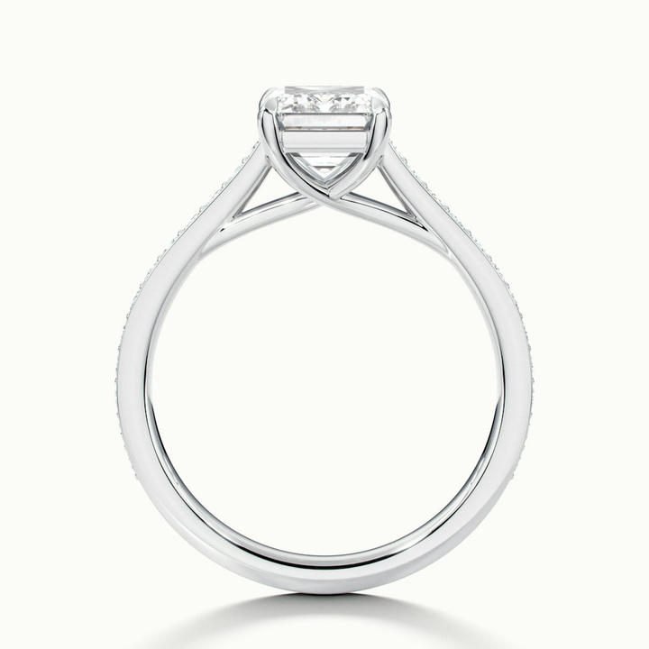 Faye 3 Carat Emerald Cut Solitaire Pave Lab Grown Engagement Ring in 10k White Gold