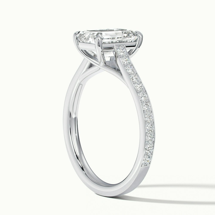 Enni 3 Carat Emerald Cut Solitaire Pave Moissanite Diamond Ring in 10k White Gold