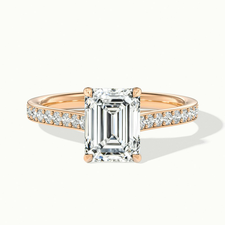 Faye 5 Carat Emerald Cut Solitaire Pave Lab Grown Engagement Ring in 18k Rose Gold