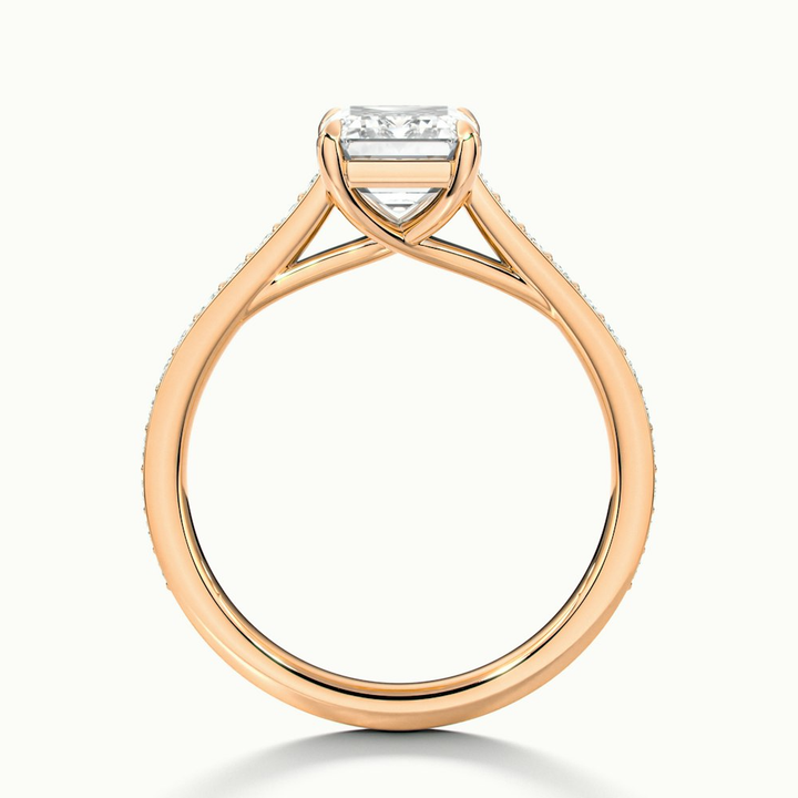 Faye 5 Carat Emerald Cut Solitaire Pave Lab Grown Engagement Ring in 18k Rose Gold