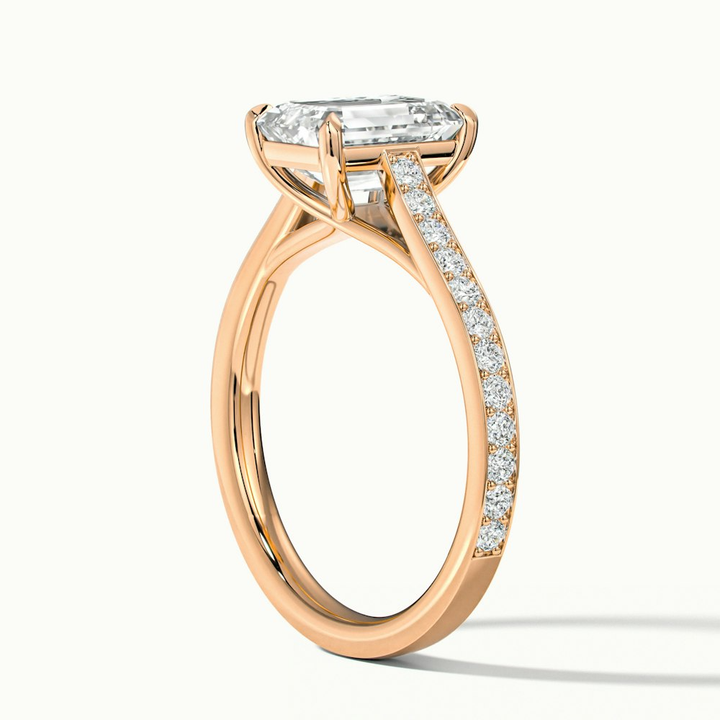 Faye 5 Carat Emerald Cut Solitaire Pave Lab Grown Engagement Ring in 14k Rose Gold