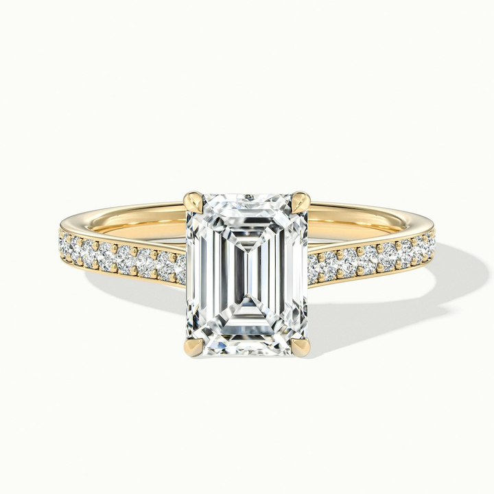 Enni 5 Carat Emerald Cut Solitaire Pave Moissanite Diamond Ring in 18k Yellow Gold