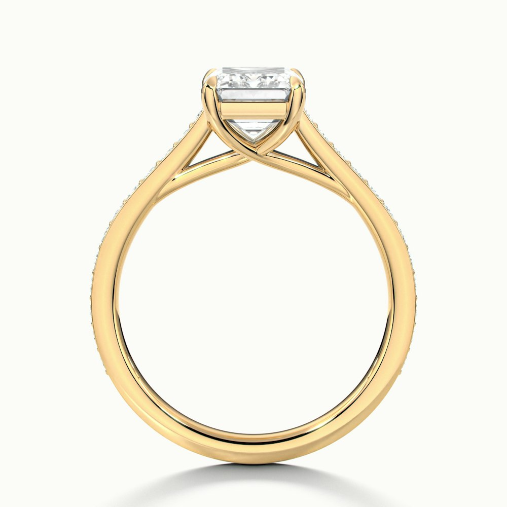 Faye 3 Carat Emerald Cut Solitaire Pave Lab Grown Engagement Ring in 10k Yellow Gold