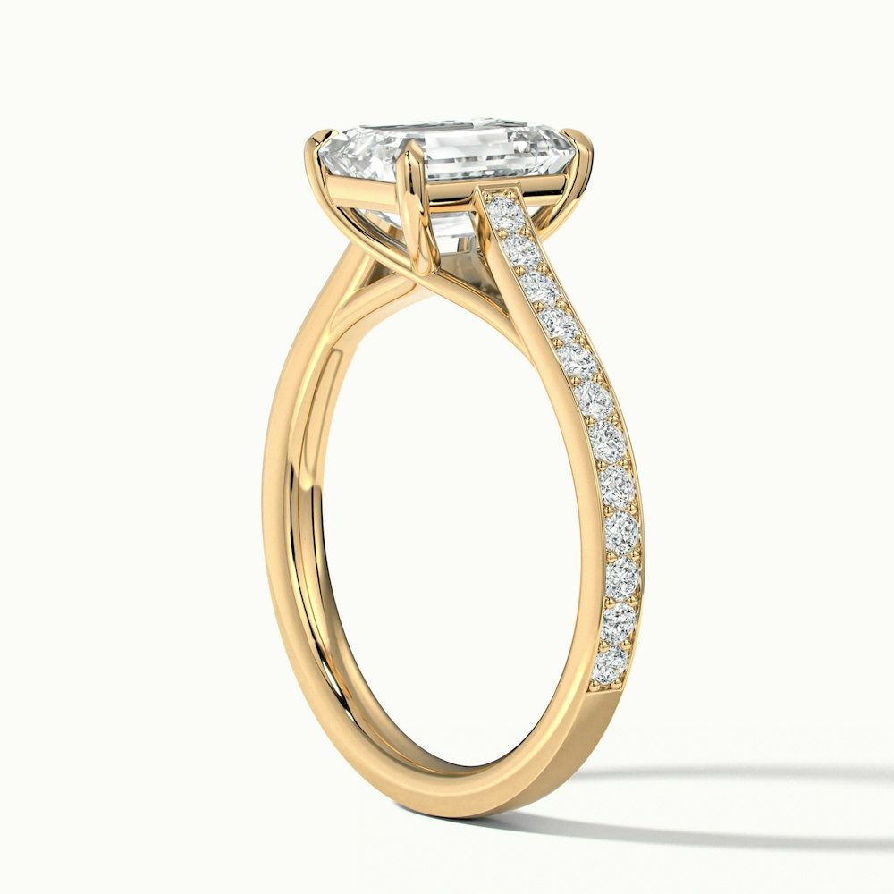 Enni 1.5 Carat Emerald Cut Solitaire Pave Moissanite Diamond Ring in 10k Yellow Gold