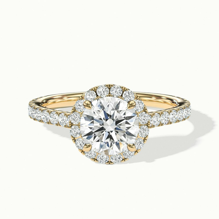 Pearl 1.5 Carat Round Halo Pave Moissanite Diamond Ring in 10k Yellow Gold
