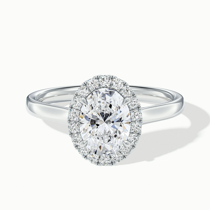Mira 1 Carat Oval Halo Lab Grown Engagement Ring in 14k White Gold