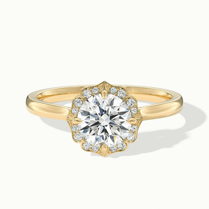 Ruby 1 Carat Round Halo Moissanite Diamond Ring in 14k Yellow Gold