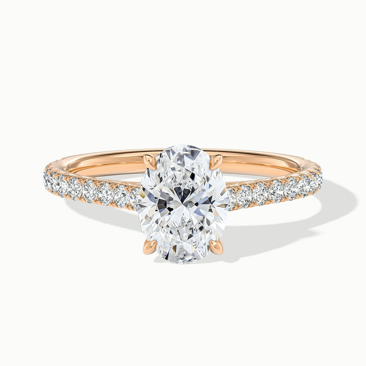 Zoe 3 Carat Oval Solitaire Scallop Lab Grown Engagement Ring in 18k Rose Gold