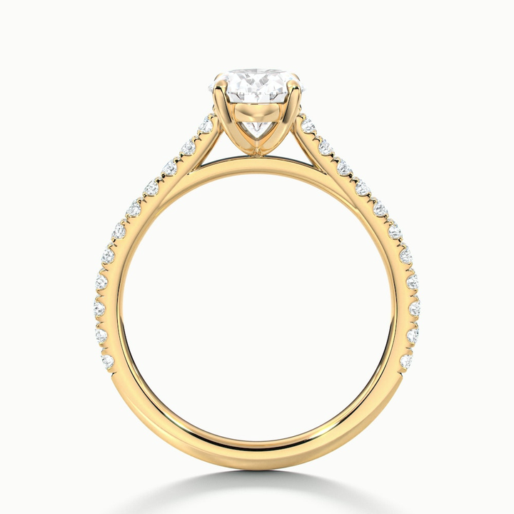 Diana 3 Carat Oval Solitaire Scallop Moissanite Diamond Ring in 10k Yellow Gold