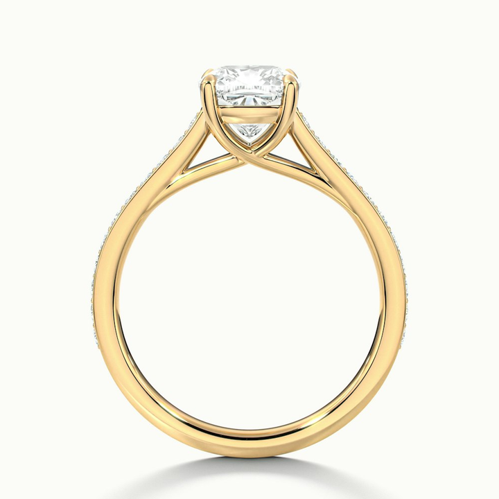 Nina 3 Carat Cushion Cut Solitaire Pave Moissanite Diamond Ring in 10k Yellow Gold