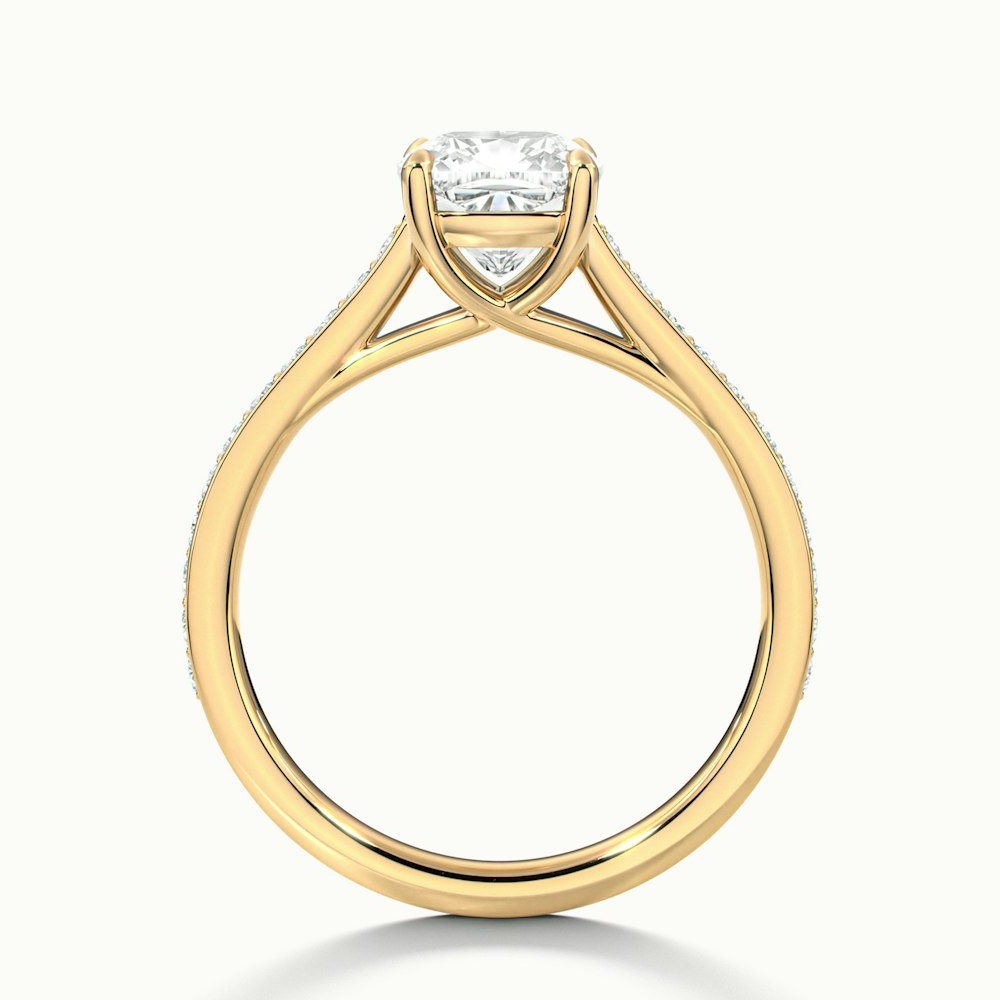 Siya 1.5 Carat Cushion Cut Solitaire Pave Lab Grown Engagement Ring in 10k Yellow Gold