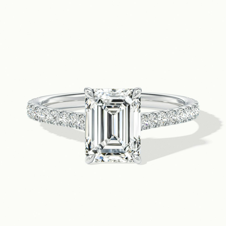 Macy 5 Carat Emerald Cut Solitaire Scallop Moissanite Diamond Ring in 18k White Gold