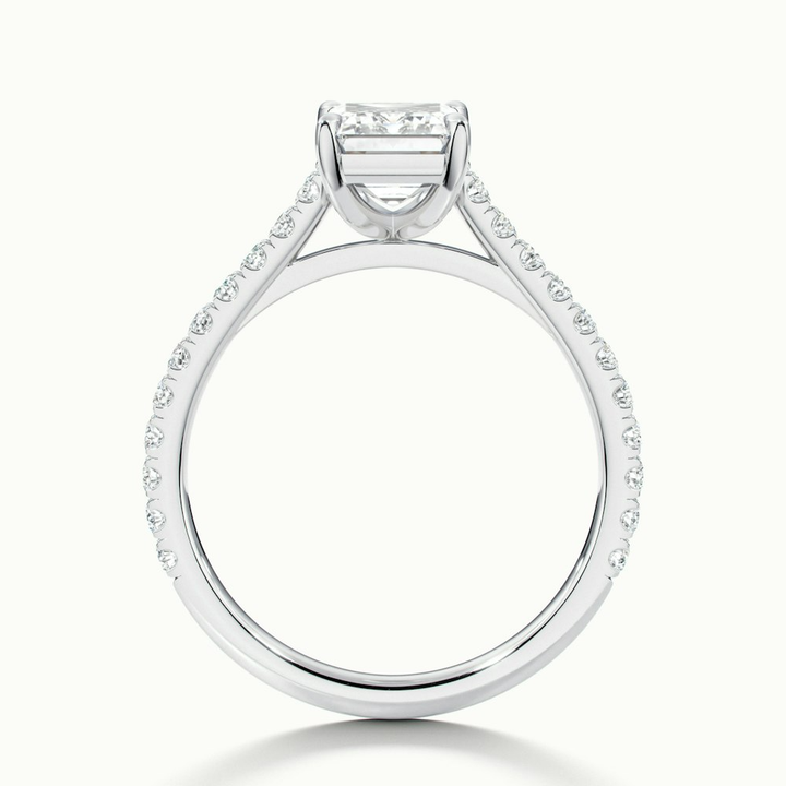 Macy 5 Carat Emerald Cut Solitaire Scallop Moissanite Diamond Ring in 18k White Gold