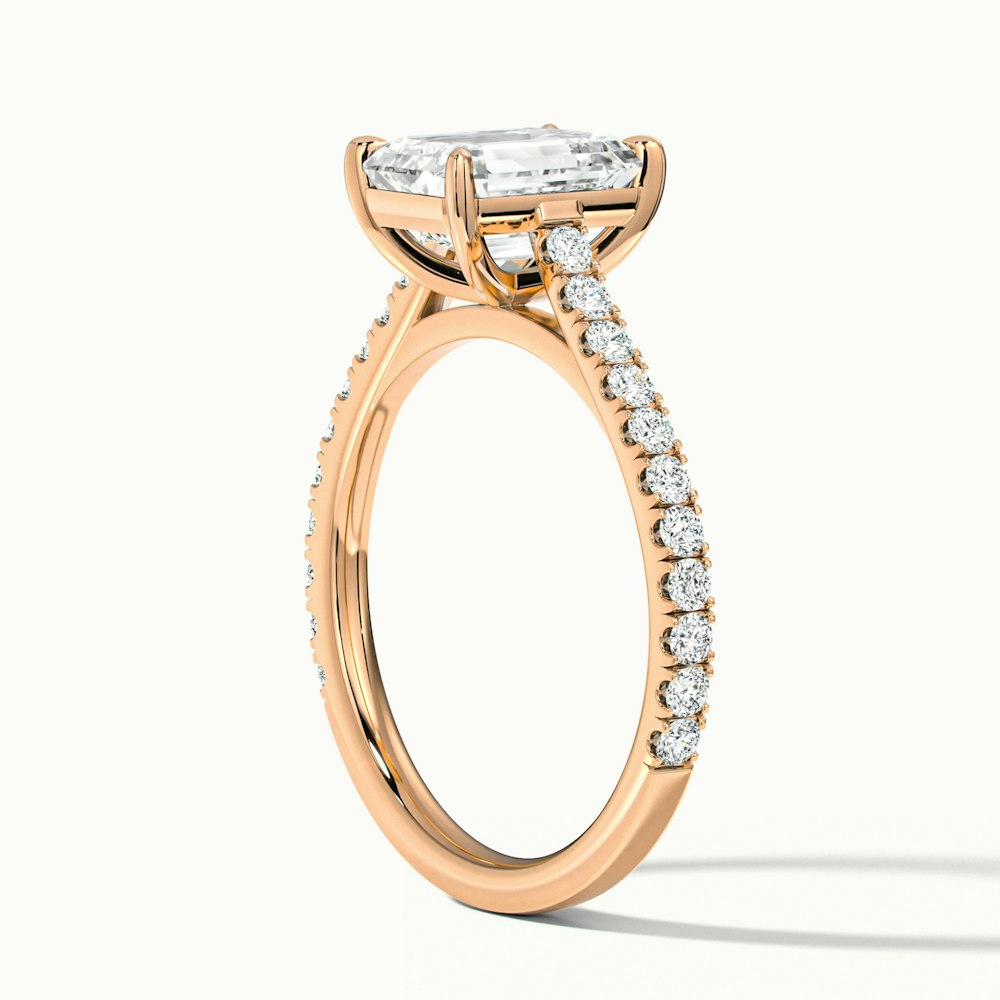 Macy 5 Carat Emerald Cut Solitaire Scallop Moissanite Diamond Ring in 14k Rose Gold