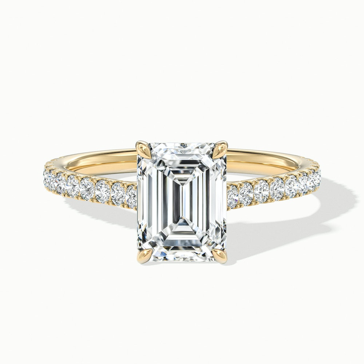 Macy 2 Carat Emerald Cut Solitaire Scallop Moissanite Diamond Ring in 10k Yellow Gold