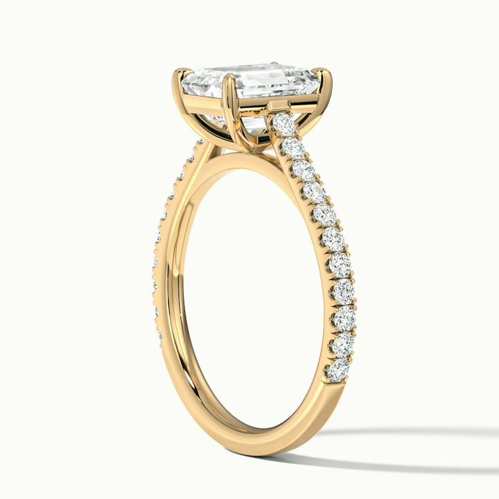 Macy 2 Carat Emerald Cut Solitaire Scallop Moissanite Diamond Ring in 10k Yellow Gold