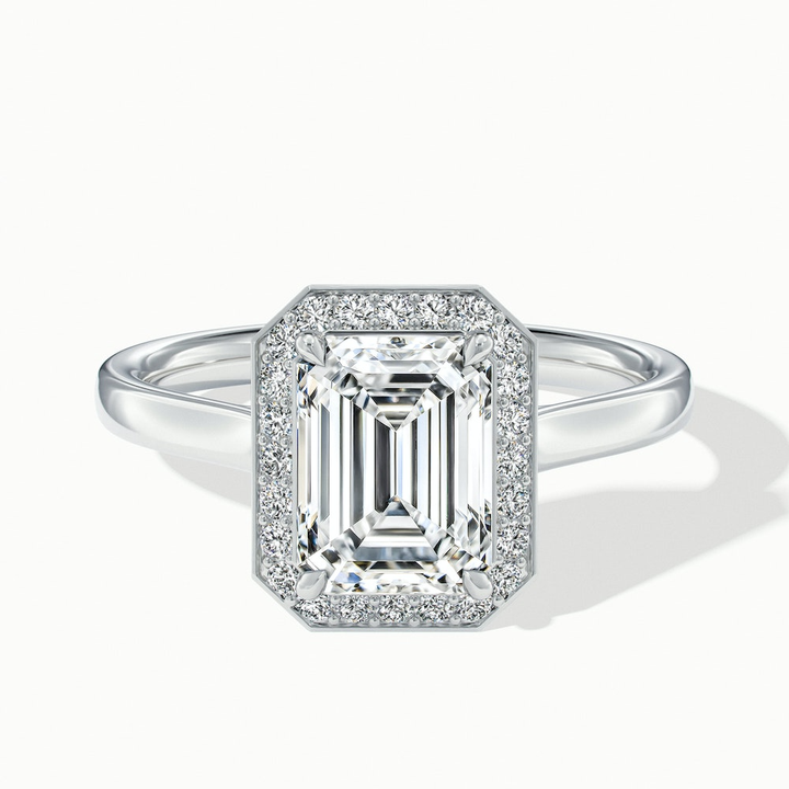 Ila 1 Carat Emerald Cut Halo Lab Grown Engagement Ring in 10k White Gold
