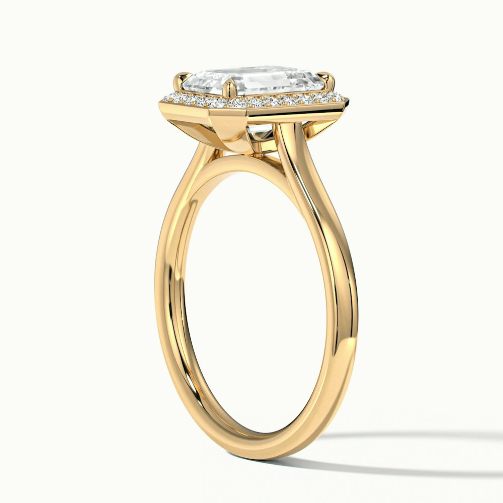 Lara 1.5 Carat Emerald Cut Halo Moissanite Diamond Ring in 10k Yellow Gold