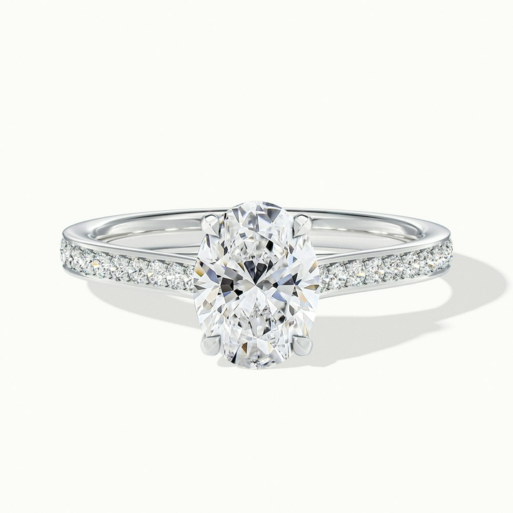 Carla 1 Carat Oval Cut Solitaire Pave Moissanite Diamond Ring in 14k White Gold