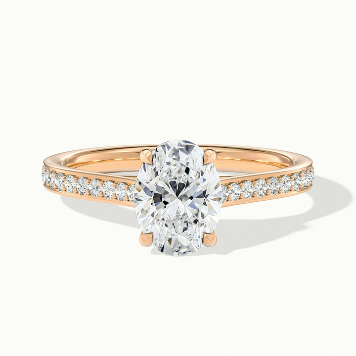 Carla 2 Carat Oval Cut Solitaire Pave Moissanite Diamond Ring in 14k Rose Gold
