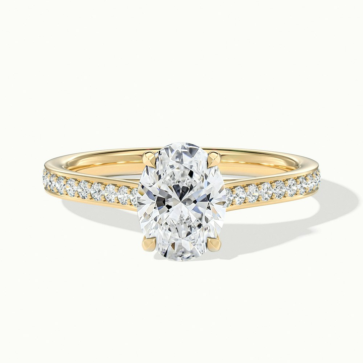 Carla 1.5 Carat Oval Cut Solitaire Pave Moissanite Diamond Ring in 10k Yellow Gold