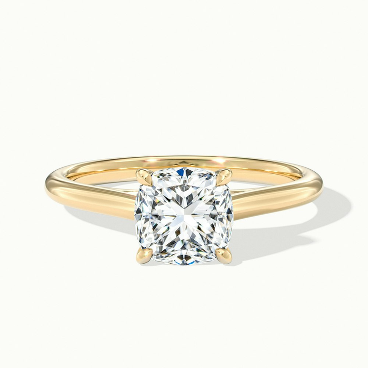 Joa 2.5 Carat Cushion Cut Solitaire Lab Grown Engagement Ring in 14k Yellow Gold