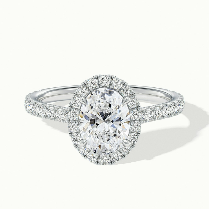 Zia 1.5 Carat Oval Halo Pave Lab Grown Engagement Ring in 10k White Gold