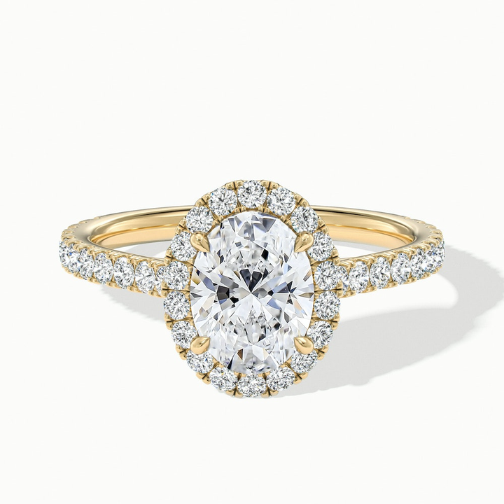 Zia 1 Carat Oval Halo Pave Lab Grown Engagement Ring in 14k Yellow Gold