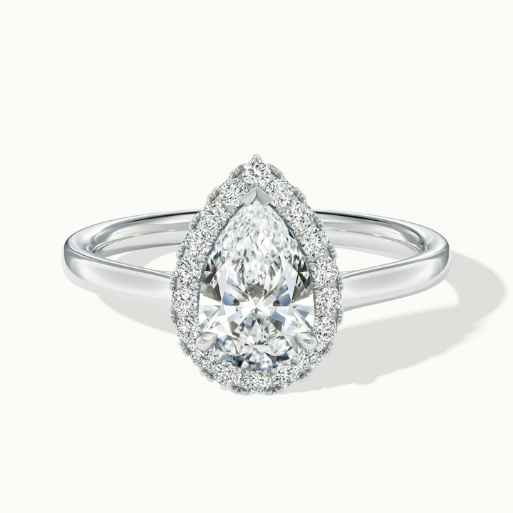 Aura 3 Carat Pear Halo Lab Grown Engagement Ring in 10k White Gold