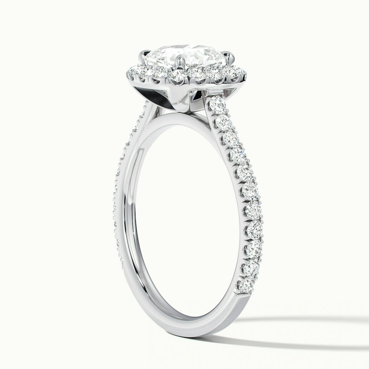 Jini 3 Carat Cushion Cut Halo Pave Moissanite Diamond Ring in 10k White Gold