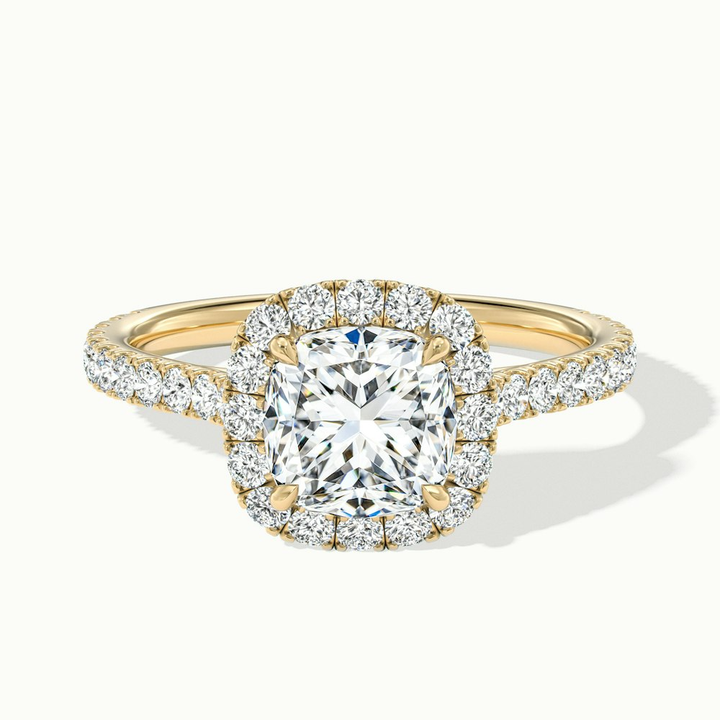 Isa 1.5 Carat Cushion Cut Halo Pave Lab Grown Engagement Ring in 10k Yellow Gold