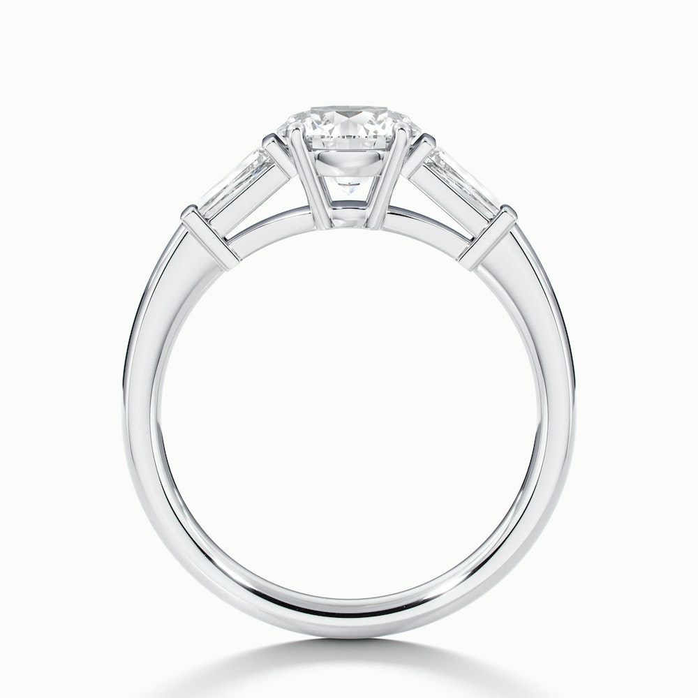 Hope 5 Carat Round 3 Stone Moissanite Diamond Ring With Side Baguette Diamonds in 18k White Gold