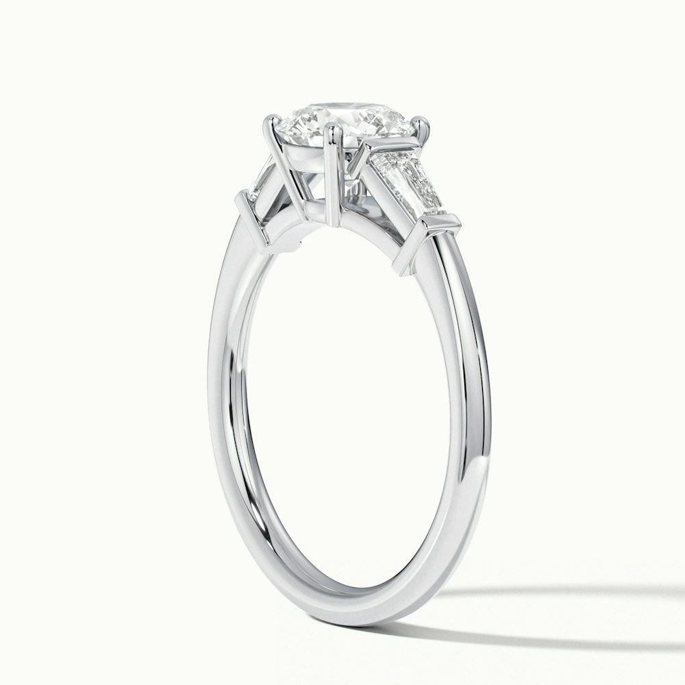 Hope 5 Carat Round 3 Stone Moissanite Diamond Ring With Side Baguette Diamonds in 18k White Gold