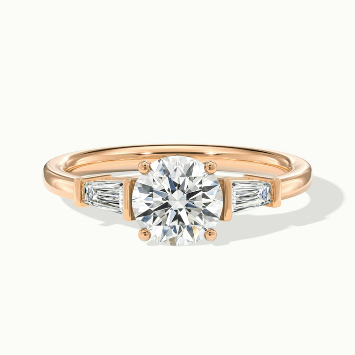 Carly 5 Carat Round 3 Stone Lab Grown Engagement Ring With Side Baguette Diamonds in 18k Rose Gold