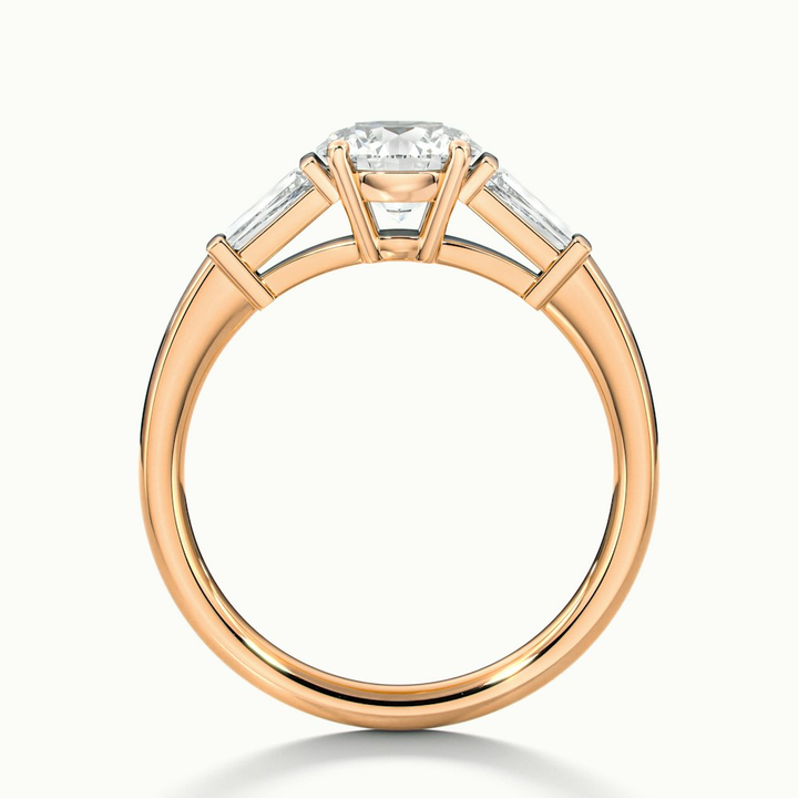 Carly 4 Carat Round 3 Stone Lab Grown Engagement Ring With Side Baguette Diamonds in 14k Rose Gold